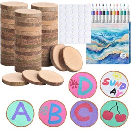 LAZACA Natural Wood Slices Unfinished 3-4cm, Wooden Paint Kits Art Crafts Painting for Kids DIY, Fridge Stickers Creative Art Projects for Kids Ages 5+