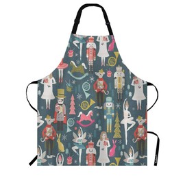 Beabes Nutcracker Ballet Kitchen Bib Apron Christmas Soldier Rocking Horse Horn Drum Dancer Trees Polyester Adjustable Apron for Outdoor BBQ Gardening 27" X 31" for Chef Waitress