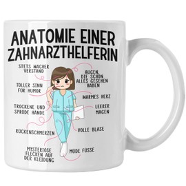 Trendation - Zahnarzthelferin Tasse Geschenk Lustig Zahnarzt Damen Kollegin Geschenkidee Zahnmedizinische Fachangestellte Anatomie Zahnmedizin Spruch (Weiß)