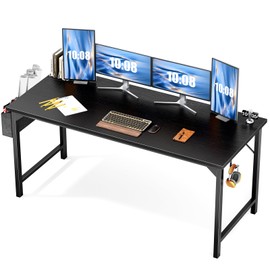 OLIXIS Computer Office Desk, 63 Inch Writing Work Study PC Wood Modern Desk with Storage Bag & Headphone Hook Simple Bedroom for 2 Person Kids Student Table, Black