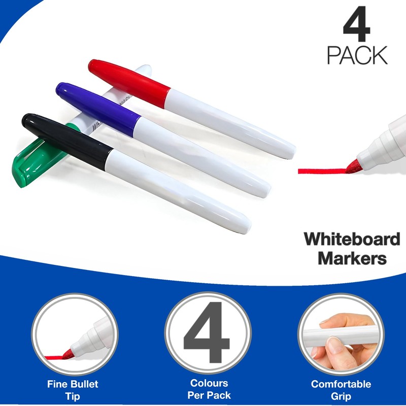 D.A.Y. Republic 4 Whiteboard Dry Wipe Marker Pens with Fine