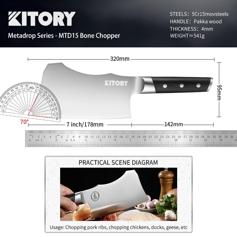 Meat Cleaver with Large Handle - 7 inch Kitchen Bone