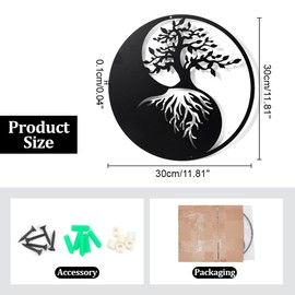 NBEADS Tree of Life Metal Wall Art Decor, 30cm Yin Yang Wall Art Black Wall Hanging Decor Silhouette Wall Art for Bedroom Living Room Bathroom Office Garden Hotel Wall Decoration
