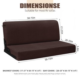 2-Piece RV Couch Covers for Jackknife Sofa Bed, Super Stretch Elastic Camper Sofa Slipcover, Washable Anti-Slip RV Furniture Protector, Pet Friendly & Wrinkle Free Backrest & Seat Covers (Dark Brown)