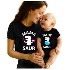 Tstars Mama & Baby Saur Matching Set Gift for New Moms and Babies Mother's Day Mom Shirt & Infant Bodysuit Mom Black Small/Baby Black 6M (3-6M)