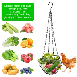 bssmmai Hanging Chicken Vegetable Feeder Foldable 16.5 Inch Large Toy Chicken Fruit Feeder Poultry Fruit Holder with 4 Hanging Chains for Automatic Feeder Chicken Rat-Proof