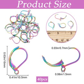 SOFPLATE 1 Box 40Pcs Leverback Earring Findings Stainless Steel Earring Hooks Bulk French Wire Rainbow Color Lever Back Small Huggie Earring Hooks for Jewelry Making Supplies DIY Craft Women Beginner
