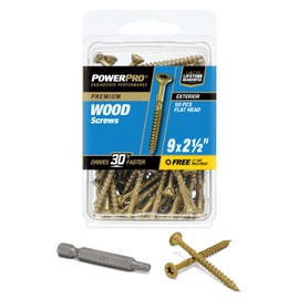 Power Pro 42481 Wood Screws, #9 x 2-1/2", Epoxy Coated, Torx/Star Drive Included, Coarse Thread, Decking Screws, Outdoor Rust Resistant, Bronze, 50pcs