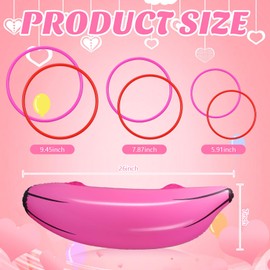 Leitee 16 Pcs Banana Ring Toss Inflatable Games Include 4 Pcs Inflatable Banana with 12 Pcs Plastic Toss Rings for Adults Bridal Shower Engagement Party Swimming Pool Decorations(Pink)