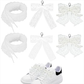 6Pcs Pearl Lace Bow Shoe Jewelry Shoe Charms for Sneakers, Shoe Charms Decor Supplies Shoe Lace Charms for Sneakers, Beautiful Bow Jewelry Decorations