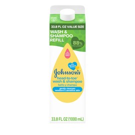 Johnson's Baby Jabón y Champú Suave de la Cabeza a los Pies para Bebé, Sin Lágrimas y Hipoalergénico para Piel y Cabello Sensible del Recién Nacido, Tamaño de Rellendo de Valor, 33.8 onzas líquidas