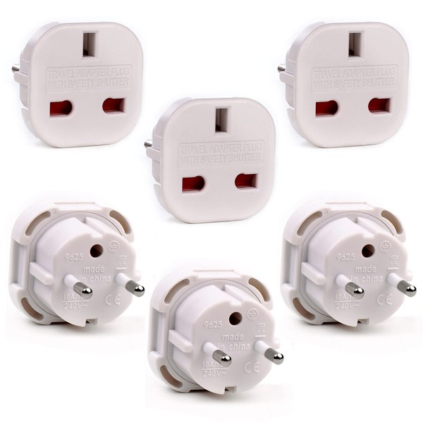 EU Travel Adapter - UK to European Plug Adapter - Travel Plug Converter UK to EU Type C, E, F for Spain, France, Russia, Italy, Germany, Portugal, Turkey & more (White)