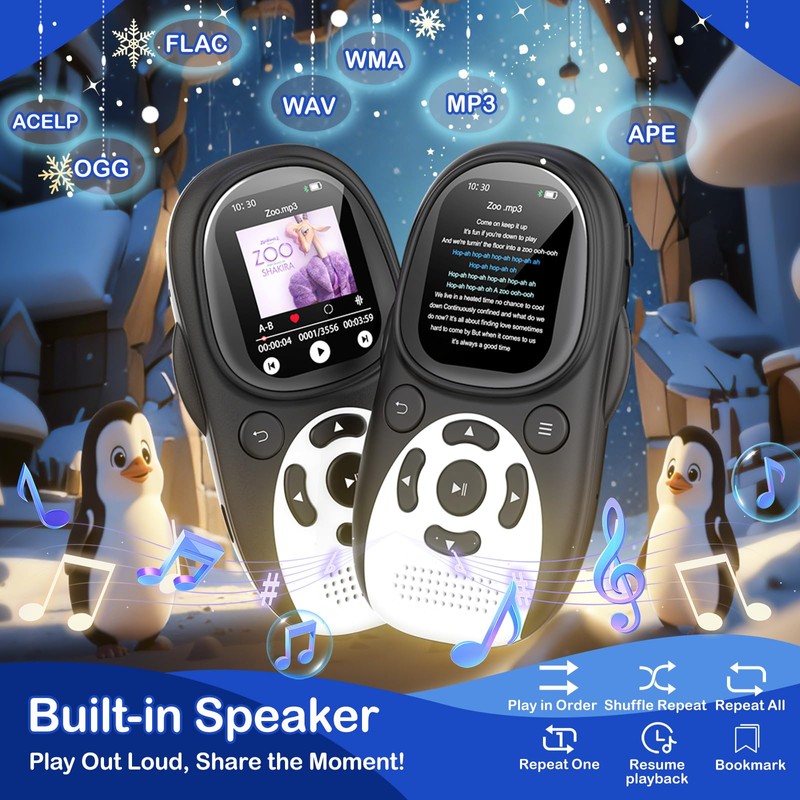 ODEJOI 64GB Cute Penguin MP3 Player for Kids with Bluetooth