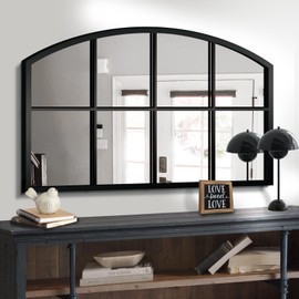WAMIRRO Wide Window Pane Black Mirror,Farmhouse Arched Wall Mirrors,Grid Mirrors for Fireplace/Entryway/Hallway/Living Room,28“X42” (Black Wide Mirror)