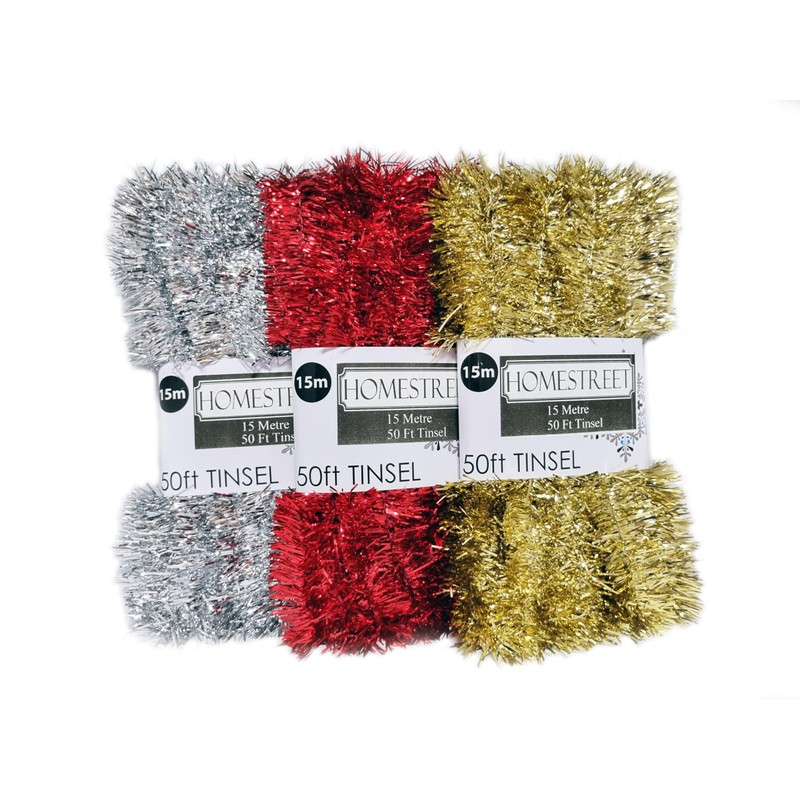 Very Long Christmas Tinsel in Red, Gold Or Silver, 50