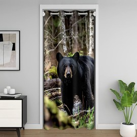 Feelyou Bear Door Curtain for Doorway Privacy Wild Animal 30%-50% Blackout Curtain 42"x80" Rustic Cabin Country Cute Nature Wildlife Bear Rustic Room Divider Curtain Cover Brown Window Treatments