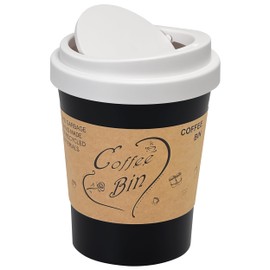 Soddeph Plastic Mini Trash Can with Swing-Top Lid, 0.9 Gallon Desktop Waste Bin for Coffee Table, Office, Small Countertop Wastebasket for Counter, Vanit (White Lid + Black Can, Small)