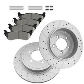 Fraxle Rear Drilled & Slotted Disc Brake Rotors and Ceramic Brake Pads kit for Ford Explorer Mercury Mountaineer 2006 2007 2008 2009 2010