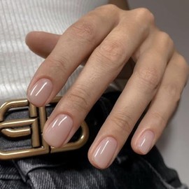 48 piezas de uñas postizas cuadradas de longitud corta, uñas acrílicas de color nude, juego de uñas postizas pequeñas de color sólido, uñas cortas con