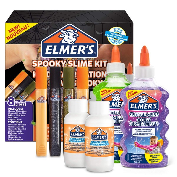 Elmer's Glue Spooky Slime Kit | with Clear PVA Glue, Glitter Glue Pens and Magical Liquid Slime Activator Solution | 8 Piece Slime Making Set