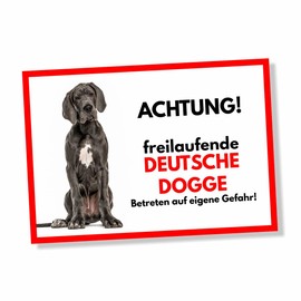 German Great Dane Freilaufender Dog Sign Saying Door Sign Dog Sign Warning Sign Gift Idea Safety Sign Dog Private Property Dog Warning Warning
