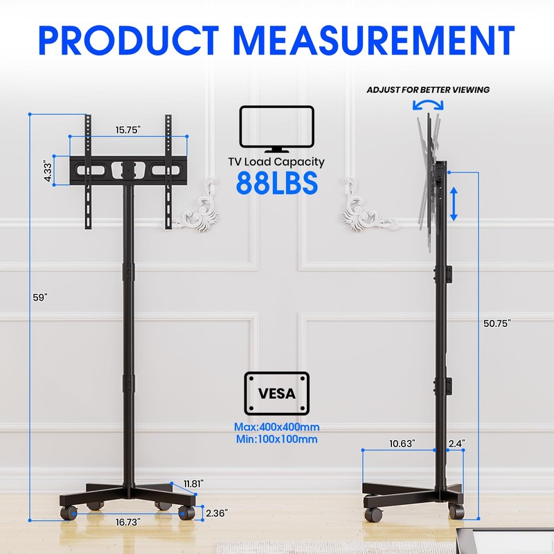 Zontera Mobile TV Stand for 23-60 Inch LCD LED OLED