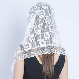 CICILIAYA Mantilla Veil for Mass, Chapel, and Church - Lace Shoulder Length Veil for Women and Girls - First Communion Gifts (White)