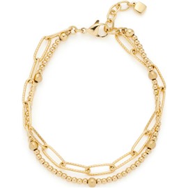 Leonardo Jewels Marella bracelet, gold-coloured, double-row arm chain, stainless steel beads and coarser chain links, 18-20 cm length, women's jewellery, 023406, Stainless Steel, No Gemstone