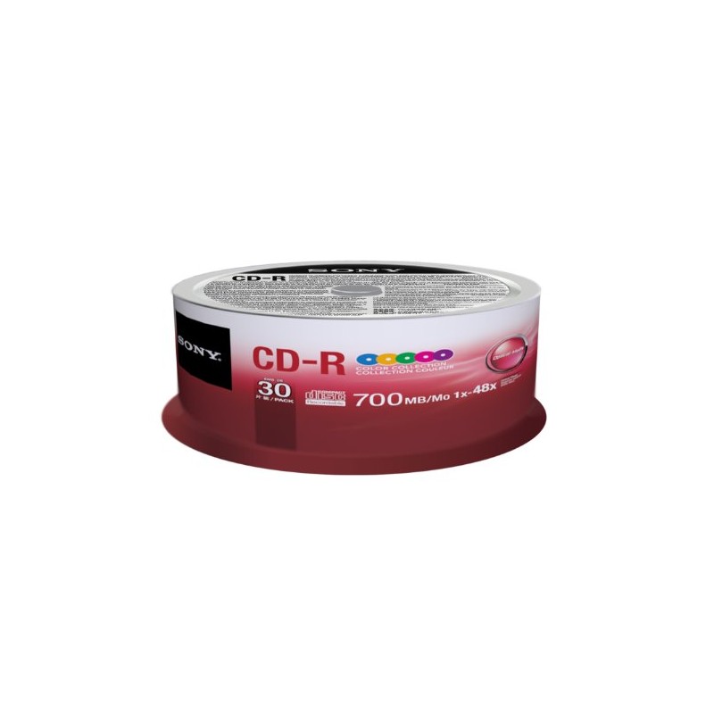 Sony 30CDQ80XP CD-R 48X 80 min/700MB Color Spindle Compact Disc,