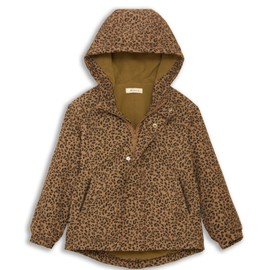 WELAKEN Girls' Leopard Print Fleece Rain Jackets Lightweight Waterproof Hooded Raincoats Windbreakers