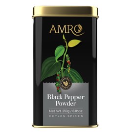 Pure Ceylon Black Pepper Powder 250g (8.8 oz), 100% all-natural, Black Pepper gently dried and ground, without additives, flavor enhancers, or artificial flavors.