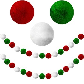2 Packs Christmas Pom Pom Garland, 6.56ft Wool Felt Ball Garland Colorful Pom Pom Garland, Christmas Decorations for Tree Indoor Home Room Decor for Xmas Tree Wall Party Photo Prop