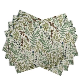 Sage Green Botanical Floral Placemats Set of 4 Vintage Tropical Herbs Fern Leaves Place Mats 12x18 Inch Seasonal Plant Spring Summer Linen Fabric Table Mats for Party Kitchen Dining Decor