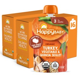 Happy Baby Organics Savory Blends Stage 3 Baby Food Puree, Free Range Turkey, Harvest Vegetables & Quinoa Skillet, 3.5 Ounce (Pack of 16)