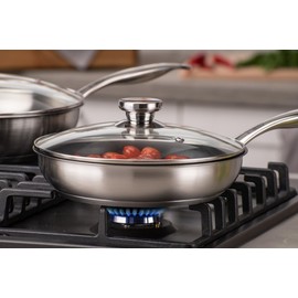 FACKELMANN Chefkoch Premium Pan Glass Lid Diameter 24 cm - Stainless Steel Knob, Dishwasher Safe, Ideal for Pans, 60 x 248 x 330 mm - Robust and Elegant - Silver