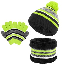 TAGVO 3 in 1 Warm Beanie Hat Scarf Gloves Set for Kids, Winter Thicken Fleece Thermal Knit Hat Scarf Gloves Set,for Kids children Boys Girls, Aged 3-6, Winter Accessories Sets