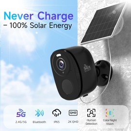 Rraycom 2Pack 5G Solar Security Cameras Wireless Outdoor, 2K Battery Camera w/Solar Panel, Siren Alarm, Color Night Vision, 2-Way Talk, Waterproof, Works/Alexa, WiFi Camera for Outdoor Surveillance