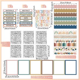 Skyygemm 92 Pcs Science Fair Board Supplies 60 Trim Scalloped Poster Boards 18 Presentation Subtitles 6 Self Adhesive Project Titles 8 Letter Sticker for Classroom Display(Morandi,Boho)