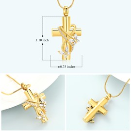 Imrsanl Butterfly Cross Urn Necklace for Ashes Men Women Cremation Jewelry Ashes Pendant for Human Memorial Ash Jewelry (Gold)
