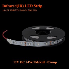 Infrared (940nm) LED Light Strip 16.4ft/Reel DC12V Single Chip Flexible LED Strips 300LEDs Zero Glow Night Vision for Covert Security,Non-Waterproof Infrared LED Light for Therapy,Sauna,Camera