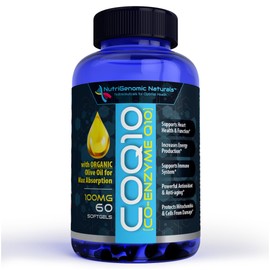NutriGenomic Naturals CoQ10, Coenzyme Q10, Highest Absorption with Organic Olive Oil, 100mg, 60 Softgels, Ubiquinone, Ubiquinol, Supports Heart Health, Increases Energy, Pure, Natural, Effective