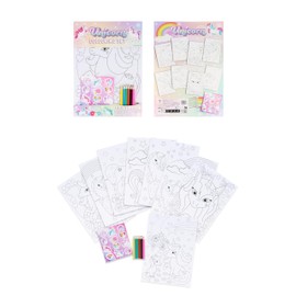 HENBRANDT Single Unicorn Colouring Set with 8 Sheets and 6 Mini Colouring Pencils A4 Colouring Children’s Activity Pack Fantasy Magic Birthday Loot Bag Party Favours for Girls and Boys