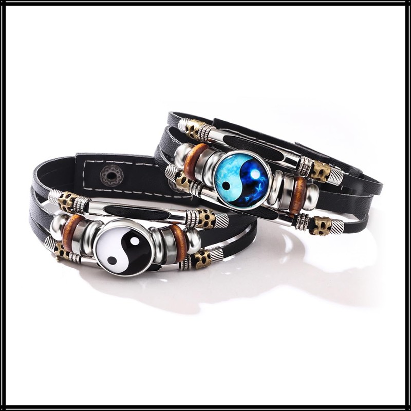 White Fang AZ260 Bracelet, Magatama, Large Cave Diagram, Leather, Ethnic