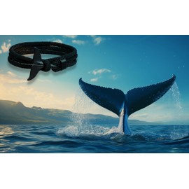 GANESA JW Whale Tail Bracelet for Women Boho Fishtail Bracelet Whaletail Charm Wrap Bracelet Vintage Men Woven Bracelet Rope Bracelet Jewelry (Black)