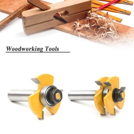 Mesee 1/2 Inch Shank Matched Tongue Groove Router Bits Set, 3 Teeth T Shape Grooving Cutter Woodworking Milling Cutting Tool