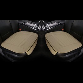 Four Seasons General Cuero de la PU  Carbón de bambú Transpirable Cómodo Interior del Coche Cojín del Asiento Cubierta de la Estera del cojín(Beige)  