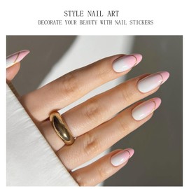 JMEOWIO Gel Nail Stickers Pink White Gradient French Tip Semi Cured Gel Nail Strips Wraps UV/LED Nails Art Design Decoration Accessories