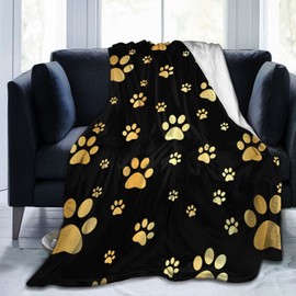 Perinsto Cute Dog Paws Prints Throw Blanket Ultra Soft Warm All Season Golden Animal Footprints Decorative Fleece Blankets for Bed Chair Car Sofa Couch Bedroom 60"X50"
