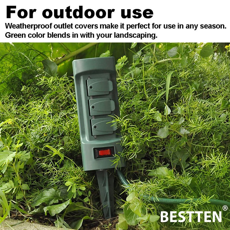 BESTTEN Outdoor Power Strip with Covers and Overload Protection Switch,