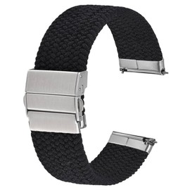 Anbeer Braided Nylon Watch Band Quick Release,18mm Stretchy Replacement Watch Strap,Black with Silver Double Push Button Folding Clasp